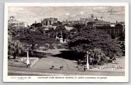 Centenary Park Brisbane Showing St John&#39;s Cathedral In Centre RPPC Postcard K25  - £7.01 GBP