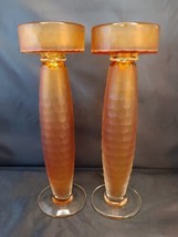 TWO Battuto Amber Pillar Candle Holders Mid Century Vintage Murano Venini Scarpa - $420.75