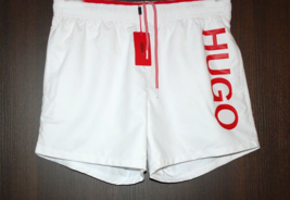 Hugo Boss White Red Logo Men&#39;s Swim Shorts Beach Athletic Size XL - £54.79 GBP