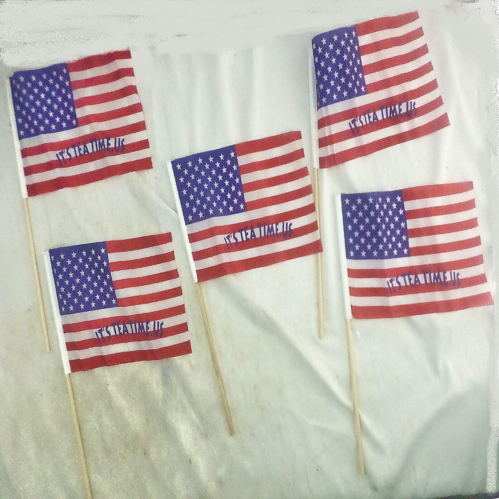 Primary image for LOT OF 5 USA   it's tea time  Standard Wood Stick  flags