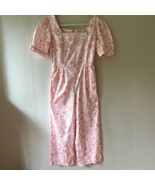 Sz M Floral Flower Jumpsuit Back Zipper Square Neck Short Puff Sleeves - $15.91