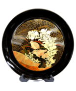 Otagiri Black Lacquerware Decorative Plate Tray 12&quot; Gold &amp; Red Quail Bir... - $13.95