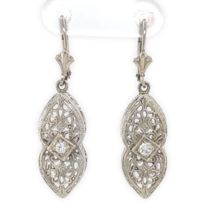 14k White Gold Genuine Natural Diamond Filigree Dangle Drop Earrings (#J... - $678.15