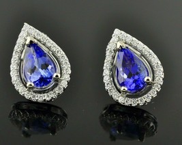 3.20Ct Pear Simulated Tanzanite  Halo Stud Earrings Gold Plated 925 Silver - £95.25 GBP