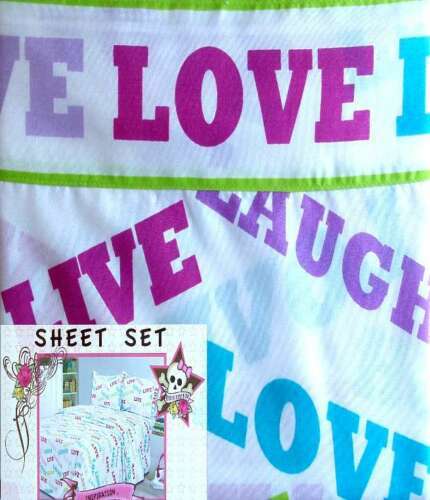 Primary image for PINK COOKIE LIVE LOVE LAUGH 4PC FULL SHEETS BEDDING SET NEW