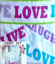 Pink Cookie Live Love Laugh 4PC Full Sheets Bedding Set New - £33.72 GBP