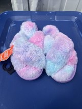 Girls Plush Fur Cross Band Slippers WONDER NATION Pastel Blue Pink Purple - £10.98 GBP