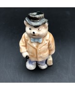 Vintage Anthropomorphic Bear 2.5&quot; Ceramic Figurine Gentleman in Suit wit... - £11.15 GBP