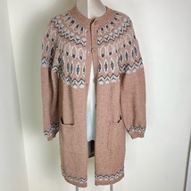Max Edition Fair Isle Intarsia Knit Long Cardigan Sweater Size Large Neu... - $34.68