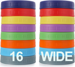 [16 Pack] WIDE Mouth Mason Jar Lids for Ball, Kerr and More - Colored Pl... - £11.99 GBP