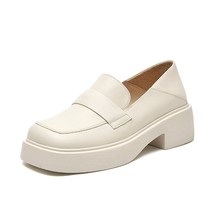 Casual Loafers Women Genuine Cow Leather Square Toe Platform Slip-on Spring Autu - £114.26 GBP