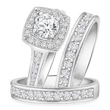 2.05 Ctw Real Moissanite 14K White Gold Over Wedding His &amp; Her Trio Ring... - $2,983.69 MXN