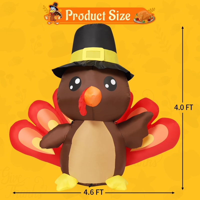 4FT Thanksgiving Decorations Inflatables Turkey Baby Blow up Yard Decoration wit Item image 5