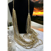 Vintage Beaded Multi Strand Necklace Seed Beads Gold Metal Tones 32&quot; Long - £19.65 GBP