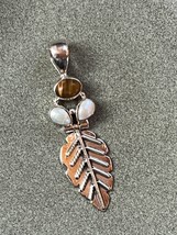 Small Brown Oval Stone Two Teardrop Pearls &amp; 925 Silver Leaf Pendant – marked on - £19.28 GBP