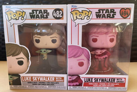Funko Pop! Star Wars Valentines Luke Skywalker Grogu Pink &amp; Beige Vinyl Figures - £31.86 GBP