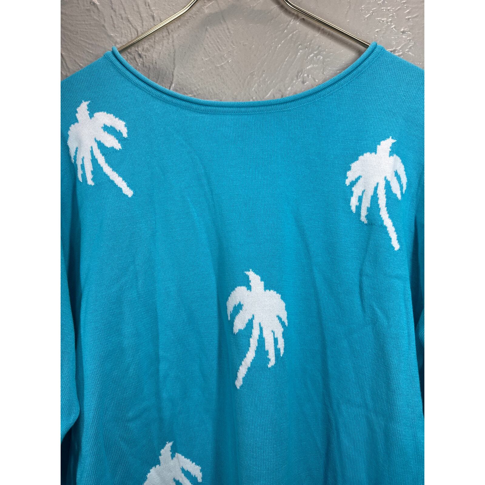 Belle Beach by Kim Gravel Palm Sweater Scuba Blue Womens Size Medium Item image 4