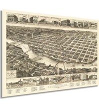 Reproduction Vintage 1886 24x36in Columbus Georgia Birds Eye View Map Wall Art - £27.96 GBP