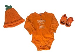 Carters Girls Daddy Under My Spell Halloween Bodysuit Pumpkin Hat Bootie... - $13.85 CAD