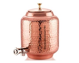Copper Water Dispenser Matka Hammered Drinking Pitcher Tank Storage Pot ... - $107.95