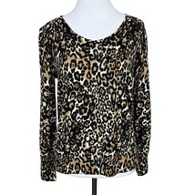 Talbots Sweater Women Petite Large Pure Merino Wool Leopard Print Long Sleeve - £23.49 GBP