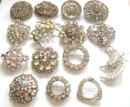 Vintage High End Brooch Lot Clear Crystal, Rhinestone - £349.11 GBP