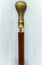 Wooden Walking Cane Stick Antique Brass Designer Long Handle Vintage Vic... - £27.88 GBP