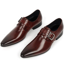 Innovative Monk Strap Dark Brown Pointed Toe Handmade Real Leather Men&#39;s Shoes - £100.95 GBP