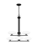 *NEW* Quoizel Chenal 6-Light Matte Black Chandelier with Opal Etched Gla... - £235.90 GBP