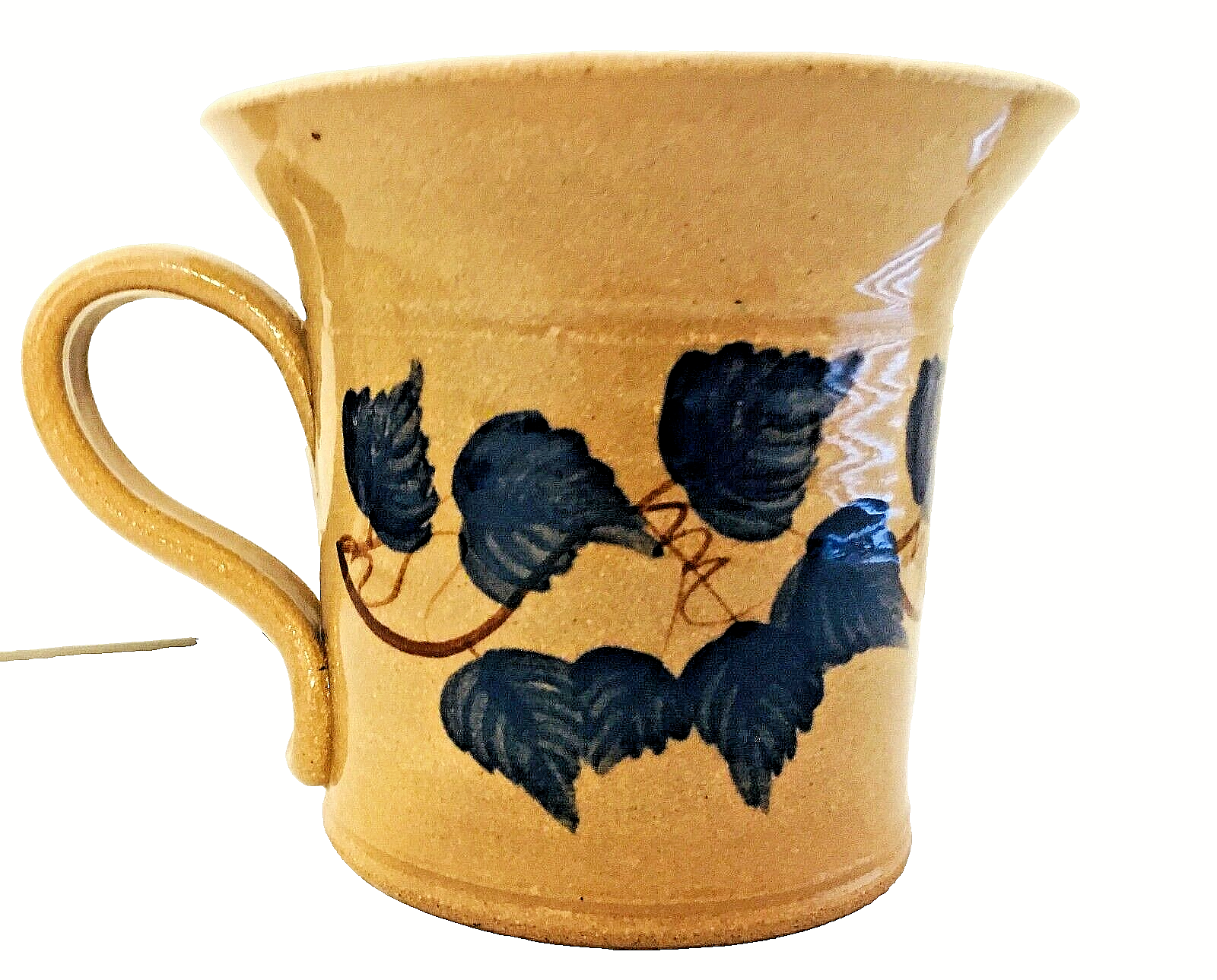 Mill Creek Stoneware Pottery Mug by Pat Fleming Tan w/Green Leaves 10 oz... - $11.69