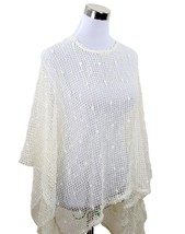 Ivory Nubby Open Weave Sequin Slipover Poncho Top - Also in Teal, Beige ... - $22.90