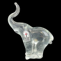 Vintage Pilgrim Elephant Figurine Crystal Clear Glass Trunk Up USA Handmade U35 - £18.14 GBP