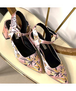 Zara Pink Satin Sandals with Block Heels Chinese Satin Chinoiserie - €49,77 EUR