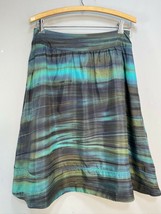 THEORY Silk Skirt Teal Brown Striped Horizontal Watercolor Stroke Lined ... - $39.95