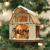 Old World Christmas Ginger Cottages Santa&#39;s Reindeer Barn Ornament 80013 - £17.20 GBP