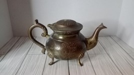 Heavy antique engraved Brass Footed Teapot READ DESCIPTION - £22.20 GBP