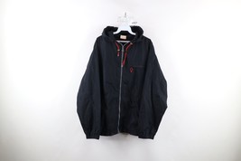 Vtg 90s Champion Mens Large Distressed Full Zip Hooded Windbreaker Jacket Black - $49.45