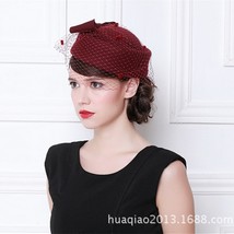 Flat Top Hats Winter Felt Hat With Bow Vintage French  Women Beret Lady Stewarde - $190.00