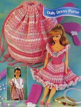 3X Barbie 11-1/2&quot; Doll Dress In Purse Tote Duffel Shoulder Bag Crochet P... - $11.99
