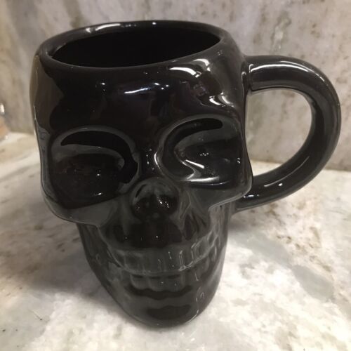 14 oz Halloween Ghost Coffee Mug - Black Cute Ceramic Skull Face - $15.72