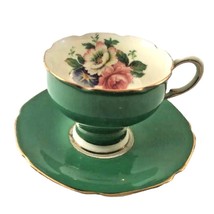 Teacup and Saucer Paragon Bone China Double Appointment Queen Mary Green Floral - £67.47 GBP