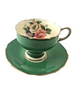 Teacup and Saucer Paragon Bone China Double Appointment Queen Mary Green... - £66.49 GBP