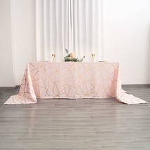 Blush Gold 90&quot;&quot;X156&quot;&quot; Geometric Pattern Polyester Rectangle Tablecloth Party Eve - £36.26 GBP