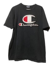 Vintage Champion T Shirt Spell Out Script XL Black Short Sleeve - £14.86 GBP
