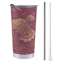 Mondxflaur Classic Floral Retro Steel Thermal Mug Thermos with Straw for Coffee - £16.77 GBP