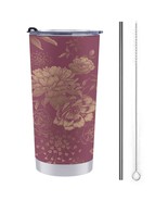 Mondxflaur Classic Floral Retro Steel Thermal Mug Thermos with Straw for... - $28.78 CAD