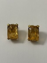 Vintage Joan Rivers Rectangular Faceted Topaz Colored Huggie Earrings Gold Tone - £21.08 GBP