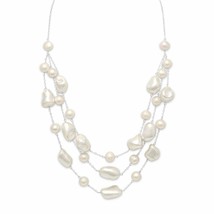 16&quot;+2&quot; Graduated Shell &amp; 9 mm Cultured Freshwater Pearl Multi Strands Necklace - £174.85 GBP