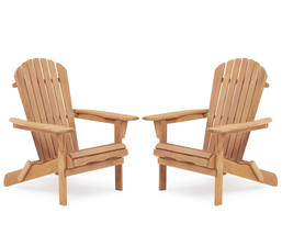 Folding Wooden Outdoor Chair Set 2 Wood Lounge Patio Deck Pool Side Chairs  - £221.69 GBP