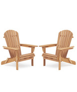 Folding Wooden Outdoor Chair Set 2 Wood Lounge Patio Deck Pool Side Chairs  - £219.02 GBP
